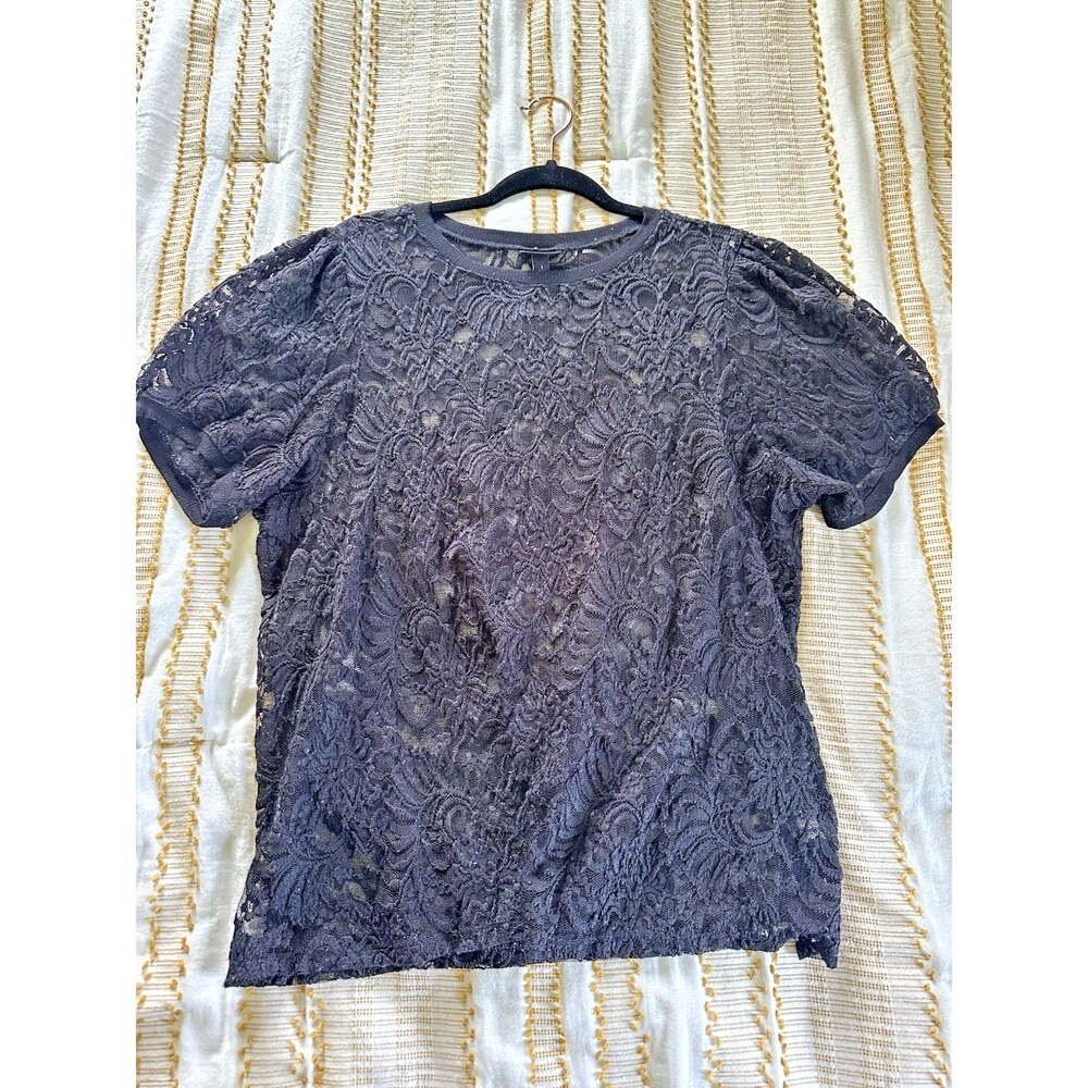Torrid Women’s Plus Black Sheer Lace Puff Short Sleeve Tee Size 1